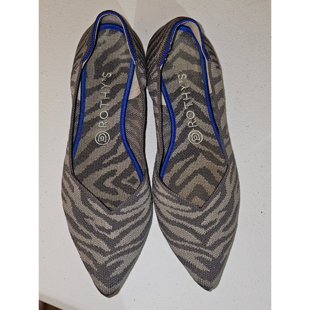 Rothy's Womens The Point Gray Zebra Stripe Ballet Flats Shoes 9.5